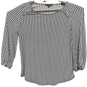 Adrianna Papell Womens Top Size M Black Houndstooth Long Sleeve Business Casual